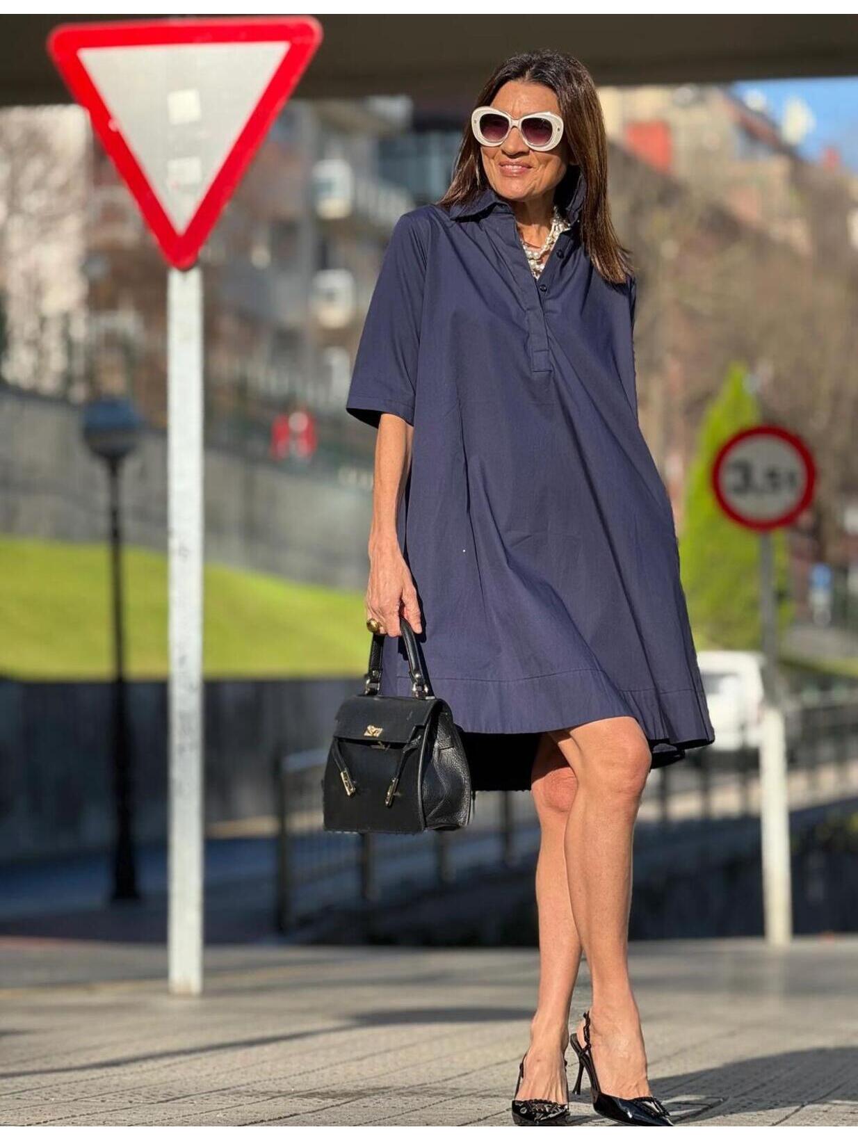 Marielle Stokkelaar Laetitia Navy Shirt Dress Egyptian Cotton One Size